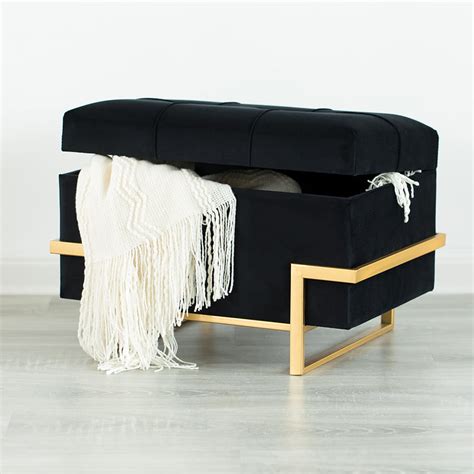 black velvet ottoman with storage.